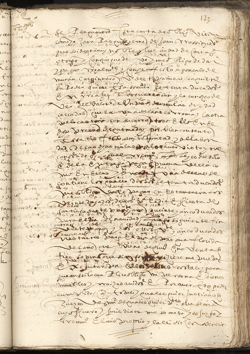 Obligación de Juan Pascual, yerno de Juan Rosique, vecinos de Cartagena, a favor de Gonzalo de Murcia, carpintero, vecino de Cartagena.
